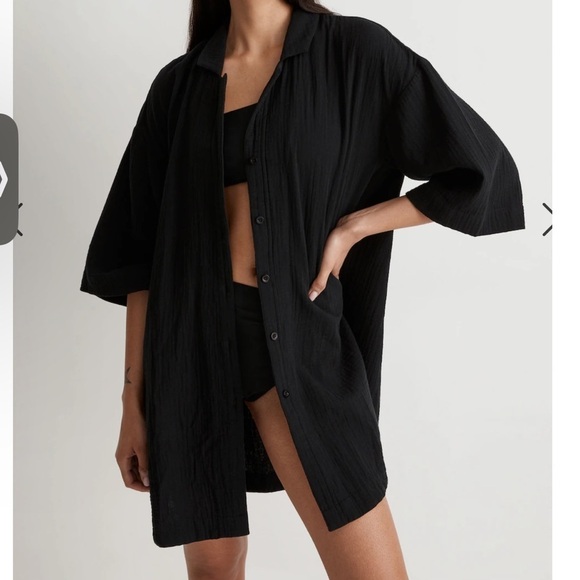 Madewell Lightspun Cover-Up Mini Shirtdress Size M Black Beachy Boho - Picture 1 of 8